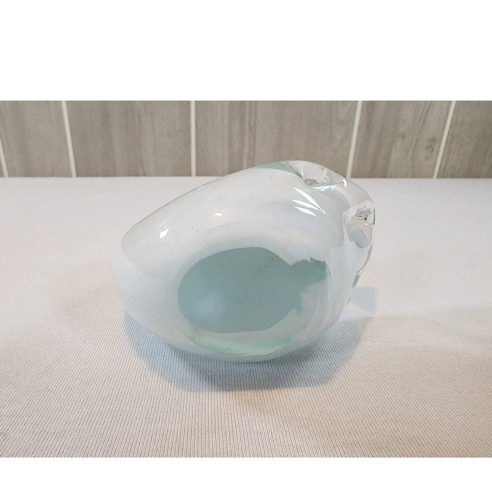 Murano Style Art Glass Swan Figurine White Turquoise Hand Blown Glass Decor